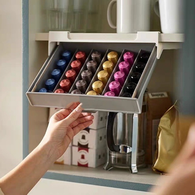 Coffee Tea Organizer - Kaffeekapselhalter Kapsel-Kaffee-Teebeutel Aufbewahrungsregal Schubladenorganizer Ohne Bohren