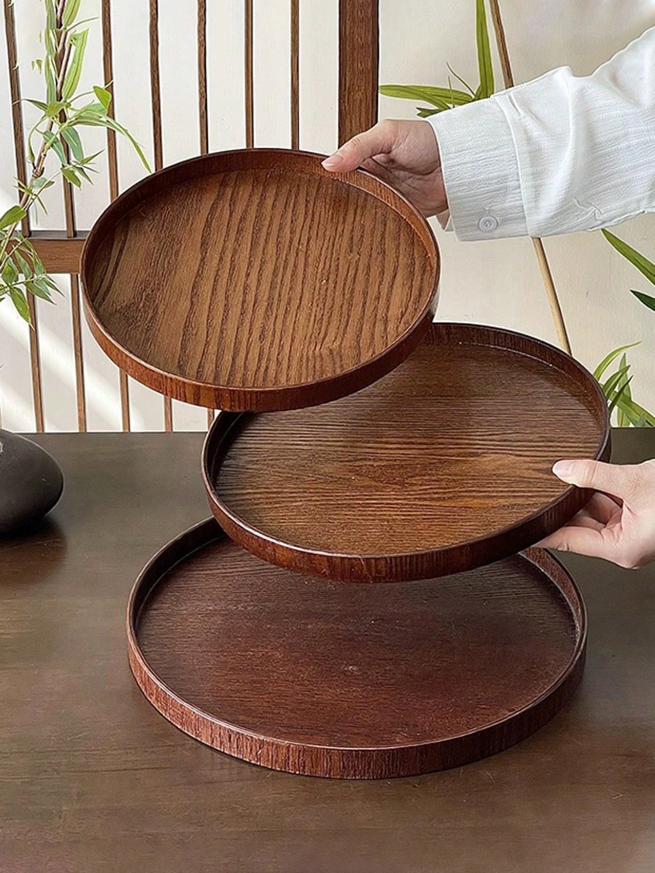 Coffee Tea Organizer - 1 Stück/3 Stück Natürliches Holz-Serviertablett, Runde