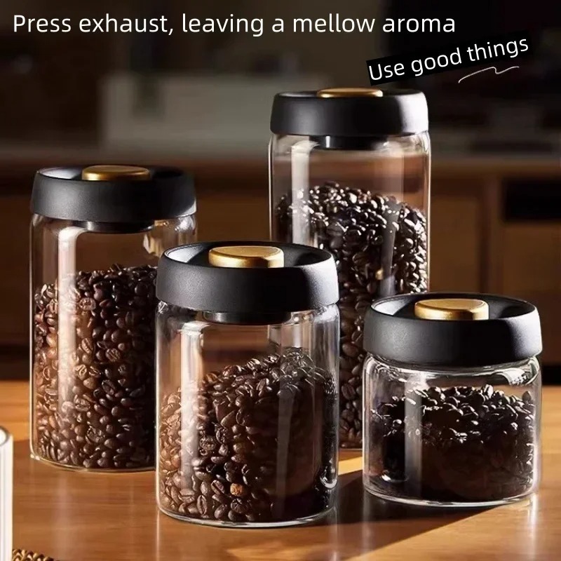 Coffee Tea Organizer - Manuelles, vakuumversiegeltes Kaffeedose aus Borosilikatglas, feuchtigkeitsbeständiger