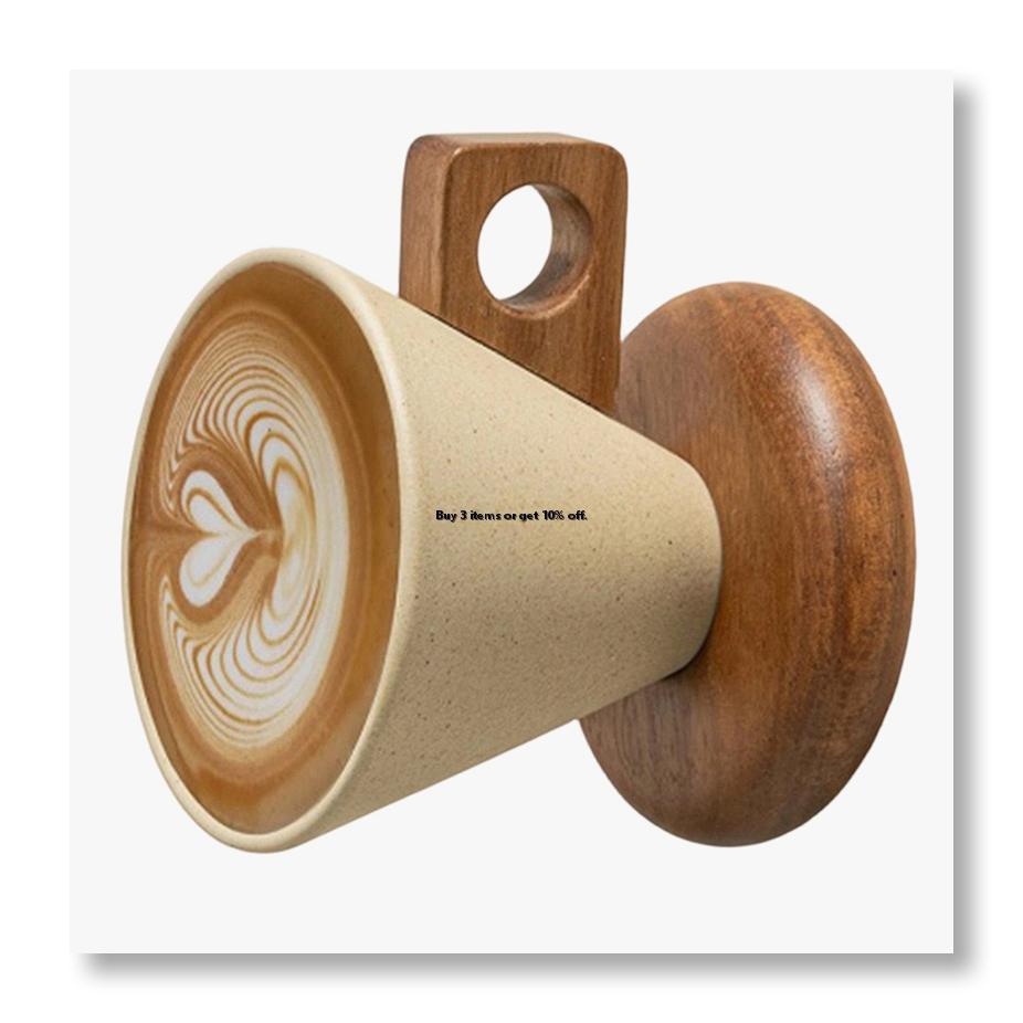Coffee & Tea Restaurant - Keramik-Kaffeetasse & Holzlöffel-Set Retro-Kaffeebecher mit Henkel