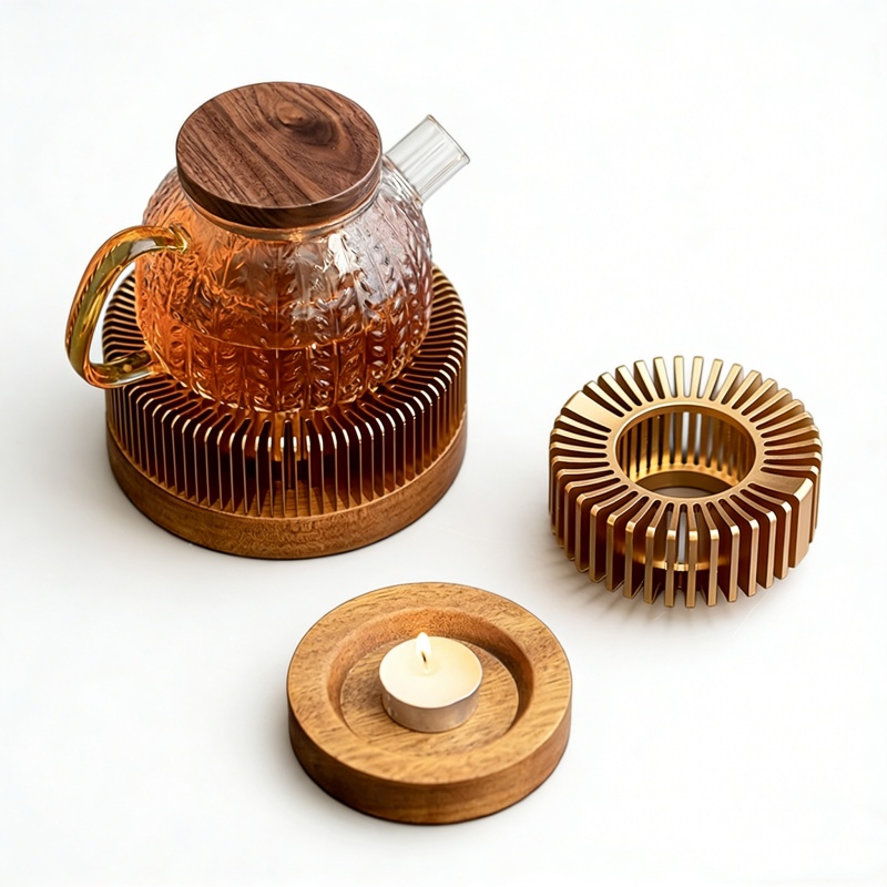 Coffee Tea Stand - Goldener hohler Teekannenwärmer aus Aluminiumlegierung, Kaffeekannen-Kerzenständer,