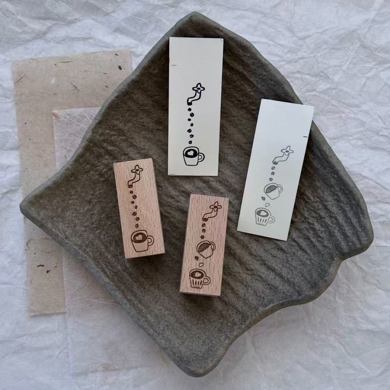 Coffee Tea Photos - Vintage Holzstempel mit Kaffee- und Milchtee-Motiv