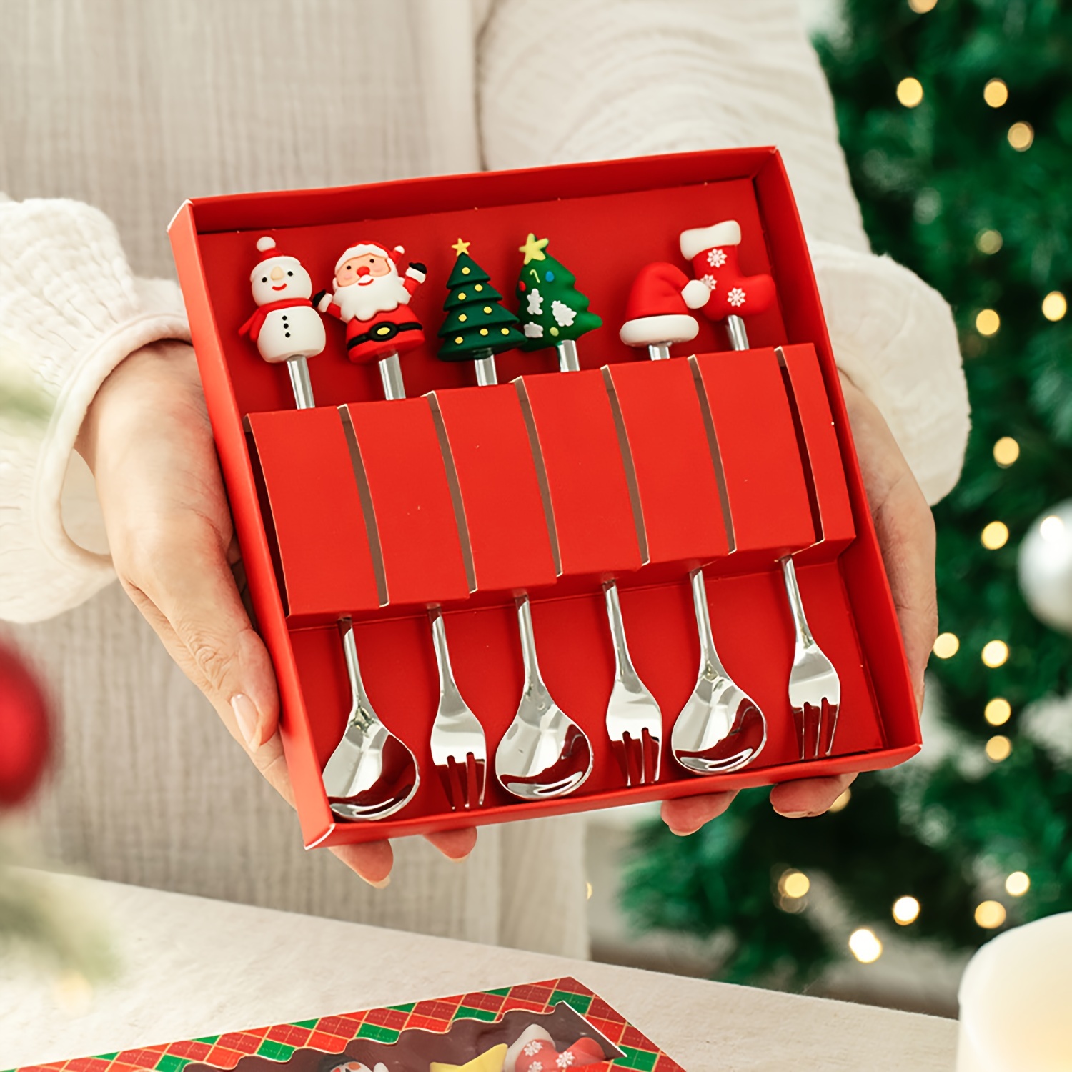 Coffee Tea Day - 1 Set Kreatives Weihnachts-Gabel- und Löffel-Set